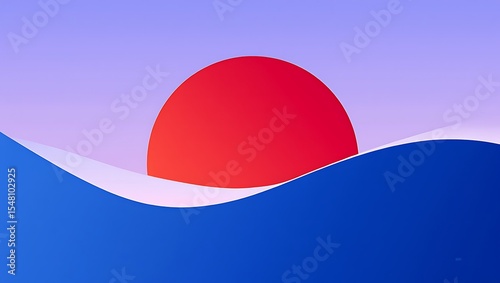 Serene Sunset Minimalist Ocean Wave and Sun Illustration