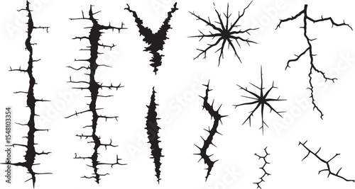 Detailed Vector Cracks and Damage Textures Set on White Background