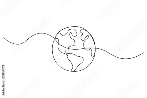One line editable drawing of planet Earth and sprouting plant symbolizing green eco friendly living

