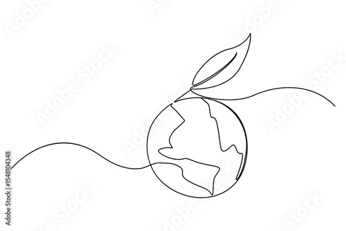One line editable drawing of planet Earth and sprouting plant symbolizing green eco friendly living
