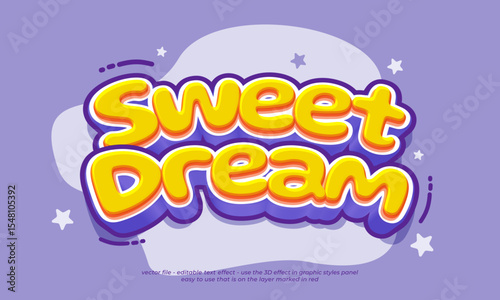 Editable text effects sweet dream with 3d cartoon style