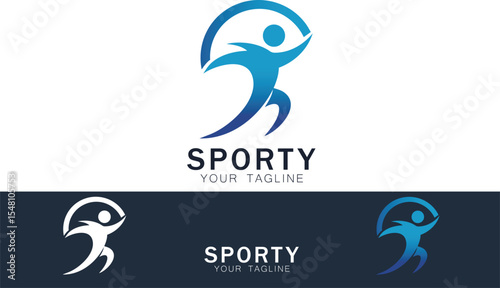 Sporty Human Figure Logo with Dynamic Movement - Fitness & Active Lifestyle