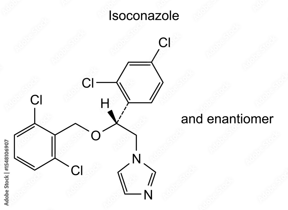 Chemical structure of isoconazole, drug substance Chemical structure of isoconazole, drug substance