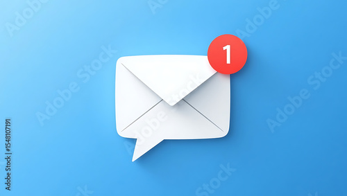 New message notification: White email icon with red one notification badge on blue background