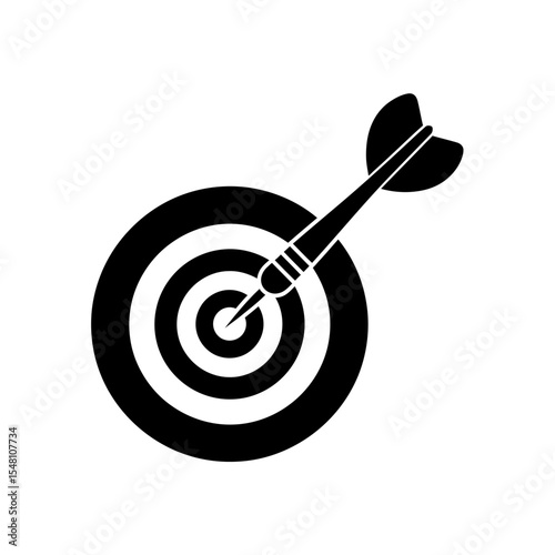 Black and white graphic of a dart hitting the bullseye of a target with concentric circles design