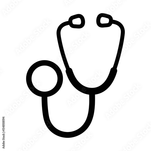 Isolated black and white illustration of a stethoscope for medical examination and diagnosis use