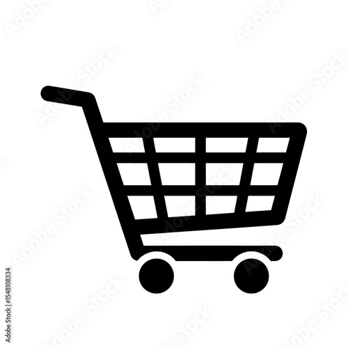A simple black shopping cart icon with a grid pattern on a white background in a minimalist style