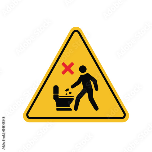 illustration of no tissue in the toilet in a triangle. no littering in the toilet. prohibition signs