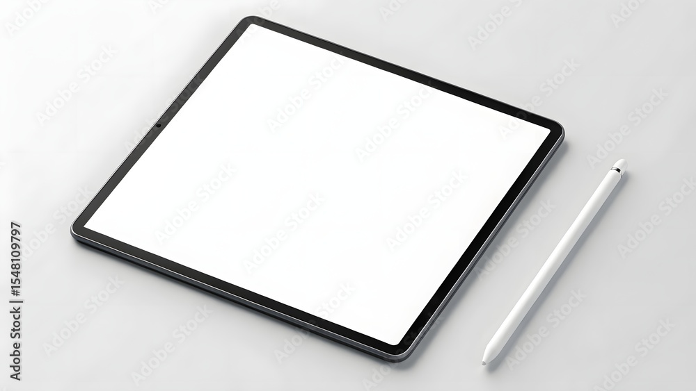 Blank tablet screen with stylus on white background Blank tablet screen with stylus on white background