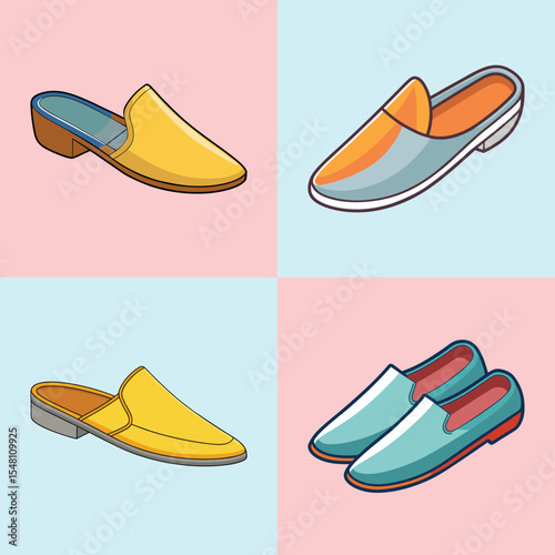 Mules Shoes Flat Style Fashion Footwear Vector Illustration