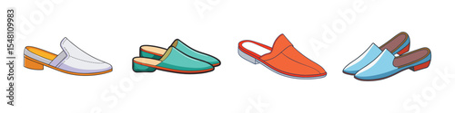 Mules Shoes Flat Style Fashion Footwear Vector Illustration