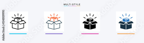 Unboxing Product multiple icon style vector illustration