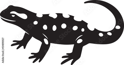 Nature themed black and white salamander design, Spotted amphibian graphic for children