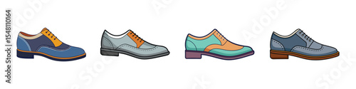 Oxfords Flat Style Formal Footwear Vector Illustration