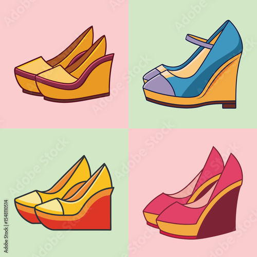 Wedges Flat Style Footwear Vector Illustration