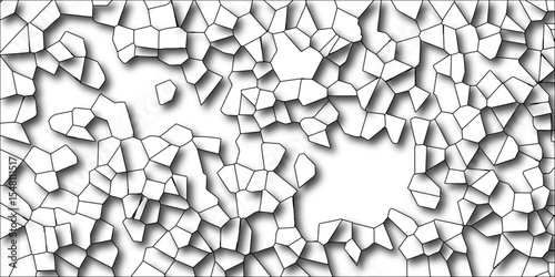 Fragmented textured crystal mosaic and tiles background pattern. Geometric Retro tiles pattern black lines & quartz crystal Voronoi diagram design.  light gray geometric wattled mosaic pattern. 