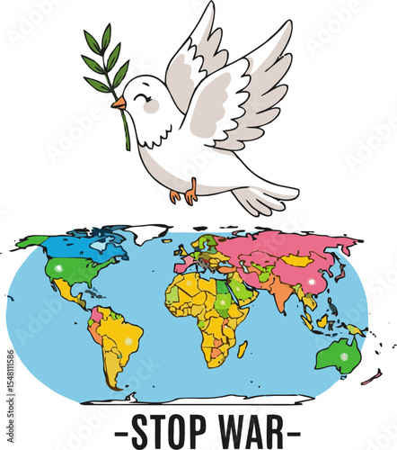 Dove of Peace Soaring Above a Colorful World Map