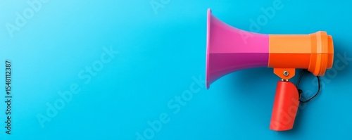 Colorful Megaphone on Blue, announcement ,marketing