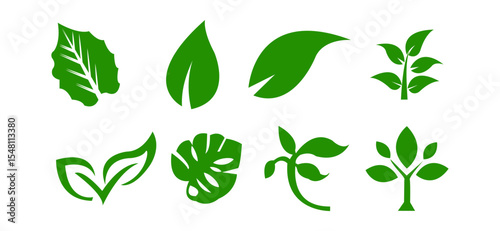 Leaf icons set ecology nature element, green leaf