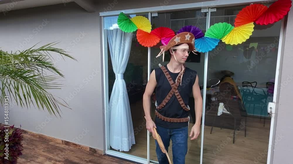 homem com fantasia de lampião rei do cangaço, festa junina cultura nordestina no brasil 