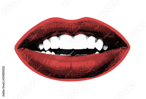 Red Lips with Teeth – Halftone Pop Art Style Vector Illustration