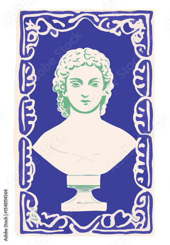 Summer Italy Amalfi Vector illustration of Mediterranean style design decoration. Ancient drawing. Mediterranean Italian tile with antique bust.
