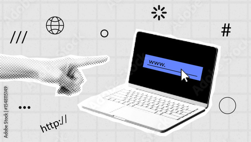 Laptop with Web Address Bar – Pop Art Style Digital Navigation Concept