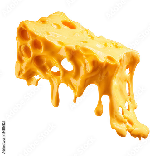 Melted Yellow Cheese Slice Dripping with Creamy Texture on Transparent Background