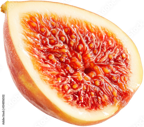 Ripe Fig Sliced to Reveal Intricate Interior Texture and Natural Sweetness on Transparent Background