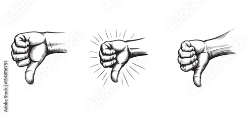 Vintage Comic-Style Thumbs set Down Hand Gesture Illustration