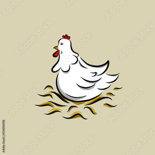 vector of hen laying eggs 