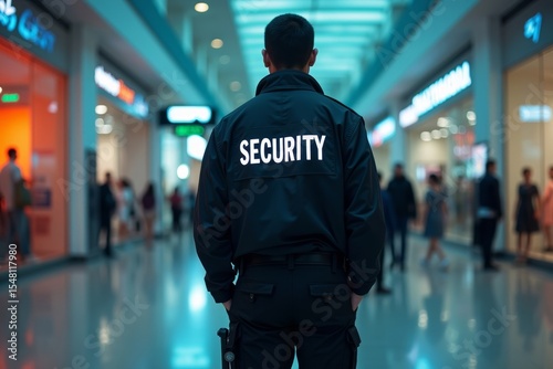 Cyberpunk Secuirty Guard in High-Tech Mall