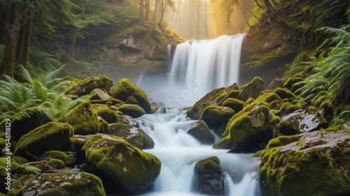 Slow-Motion waterfall in the forest.