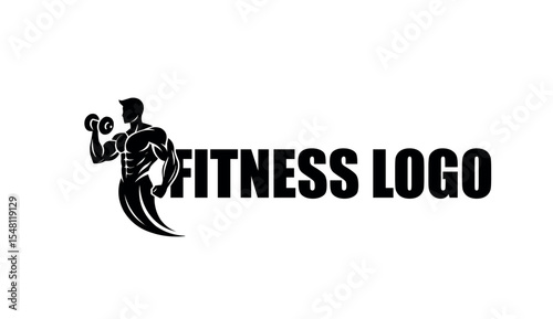 Fitness Logo with Bodybuilder Flexing