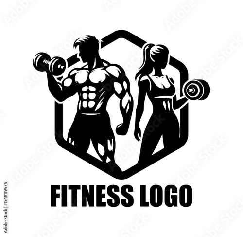 Fitness couple Logo with Powerful Bodybuilder