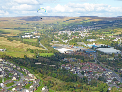 Paragliding above Pontlottyn in the Welsh Valleys	