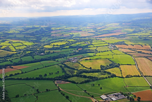 Aerial view of the fields of North Devon, England	