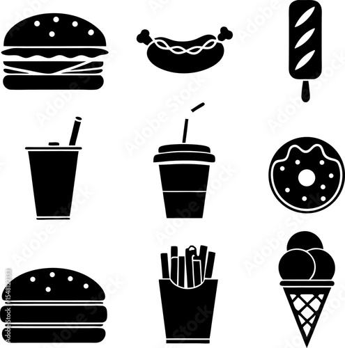 fast food set icons in black style  big collection (1).eps