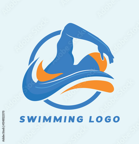 Swimming Action Logo with Waves
