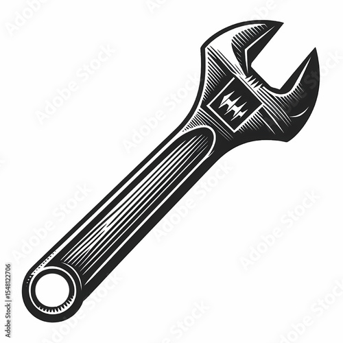 Adjustable wrench tool silhouette vector illustration isolated on a white background
