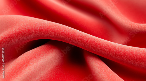 Close-up view of luxurious red fabric, showcasing its smooth texture and rich color, perfect for adding elegance to any project.