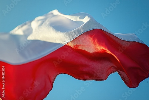 Polish Flag Waving Against Blue Sky With Architectural Hints