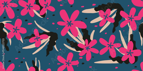 Exotic hand drawn flowers print, seamless patterns with floral and leopard for fabric, textiles, clothing, poster, cover, banner, wall art, home decor, abstract backgrounds.