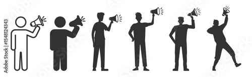 Person with megaphone icon silhouette set on transparent background