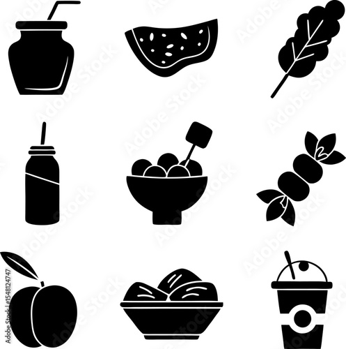healthy food silhouette icons set   solid style nu.eps