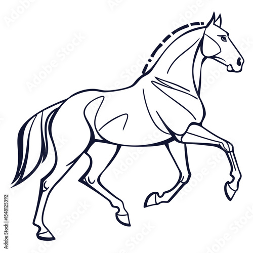 Elegant Line Art Drawing of a Horse in Motion Dark Blue Outline