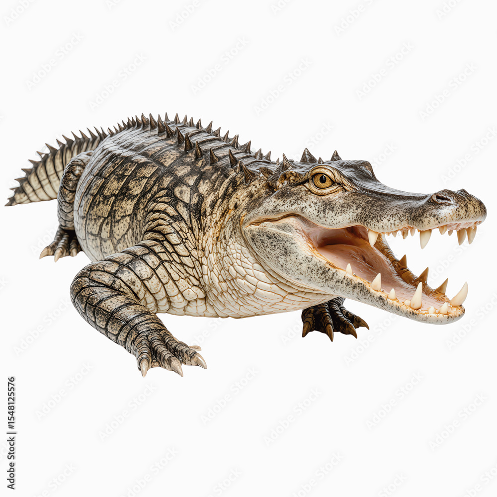Obraz premium Apex Predator: An imposing, photorealistic close-up of a formidable alligator, its jaws agape, revealing a set of razor-sharp teeth, ready to display its power and authority in a captivating.