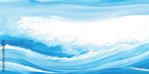 Dynamic Blue and White Water Wave Composition with Intricate Transparent Layers and Soft Fluid Watercolor Detailing, Blue Watercolor Wave Background with Transparent White Splash