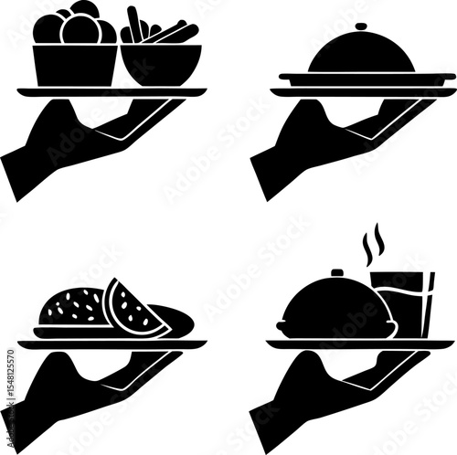 outline silhouette food tray on a hand icon set (1).eps