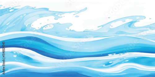 Elegant Blue and White Abstract Water Splash Texture with Ocean Motion Effect and Light Watercolor Layers, ynamic Blue and White Water Wave Composition with Intricate Transparent Layers 